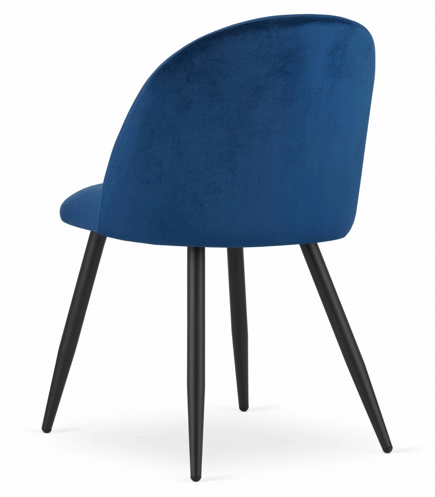 Set di 4 sedie Valora Bello in velluto blu navy con gambe nere