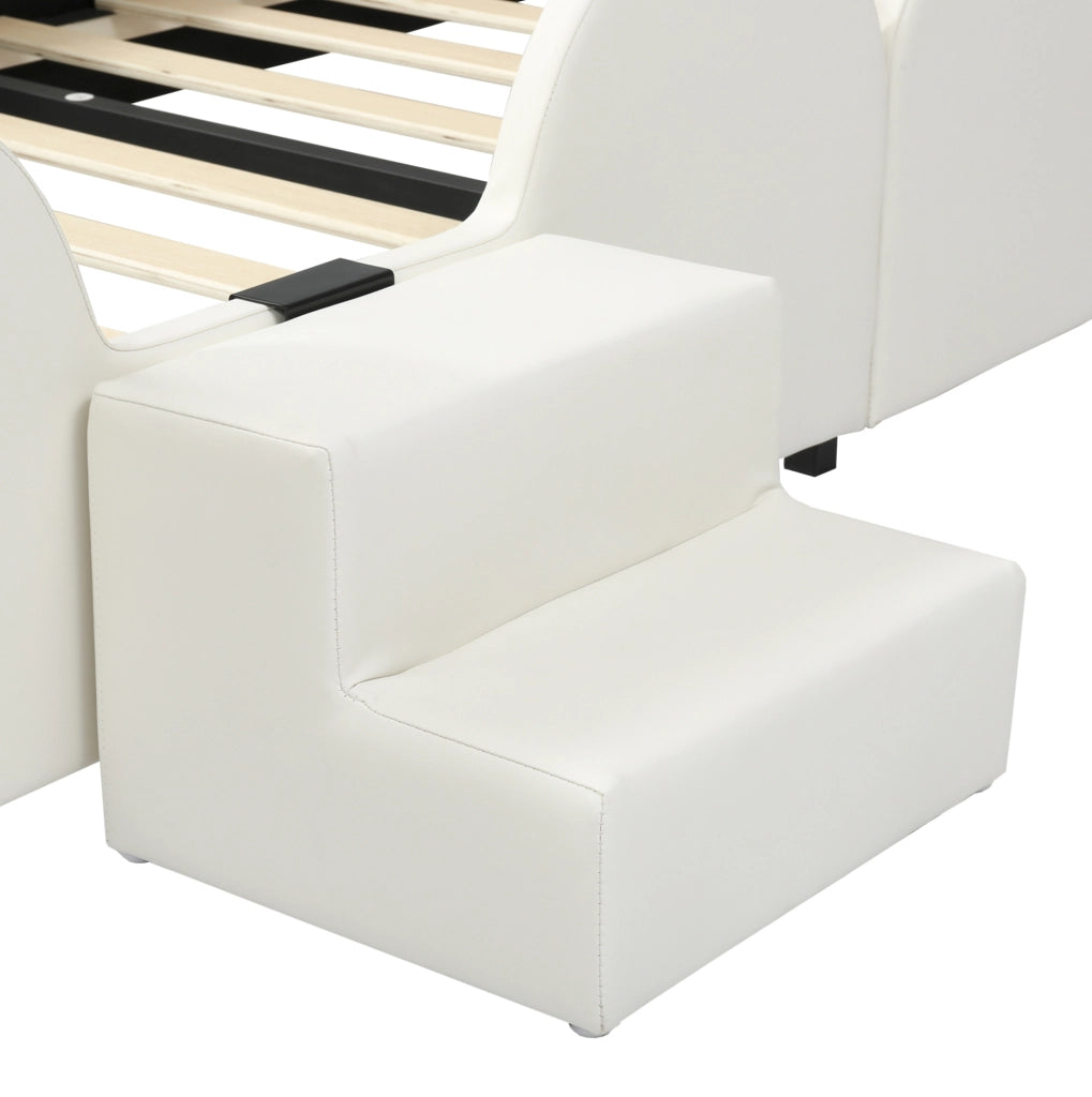 Letto imbottito 90x200 cm con scivolo; scala e orecchie da coniglio in PU rosa e bianco