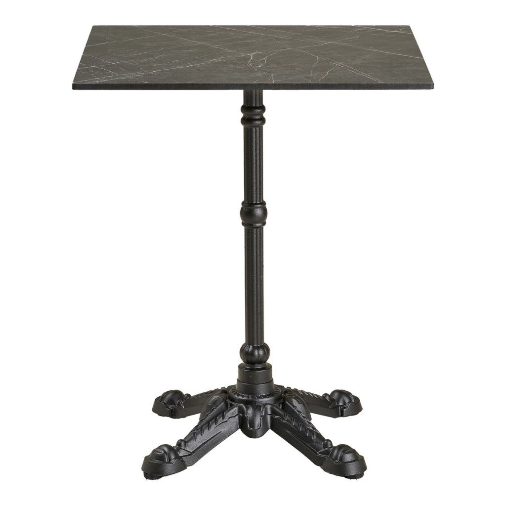 Tavolino bistrot in ghisa effetto marmo grigio scuro con base ornamentale nera