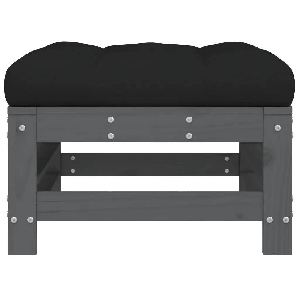 Poggiapiedi da Giardino con Cuscino Legno Massello Pino Grigio CFW7090915
