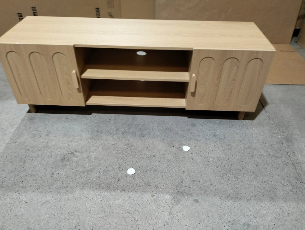Mobile porta TV con ante e passacavi, maniglie in legno, stile rustico moderno per soggiorno, in MDF, rovere, 140 × 40 × 48 cm