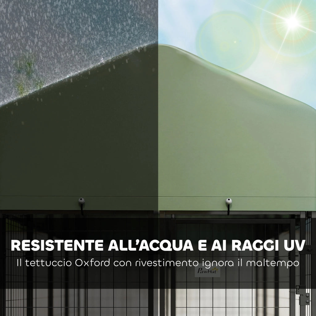 Recinto per Cani da Esterno in Acciaio con Tetto ¨C Zephmum ¨C Verde, Acciaio