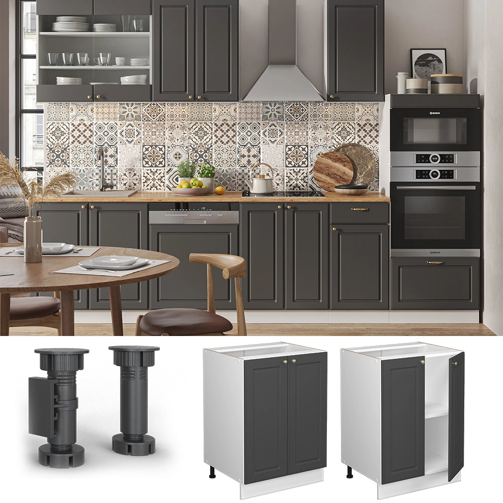 Mobiletto base cucina Fame-Line Oro-antracite rustico/Bianco 60 cm, PL Antracite Vicco