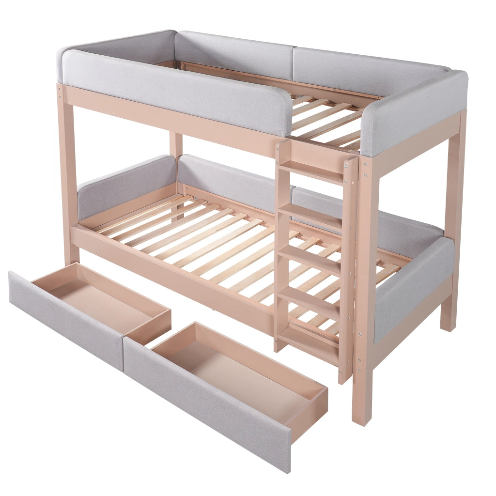 Letto a Castello con Cassetti e Doghe ¨C MINIMAL ¨C Grigio/Naturale, 90x200