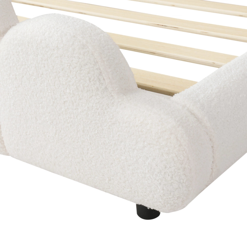 Letto imbottito 90x200 cm con angoli arrotondati in bouclé beige