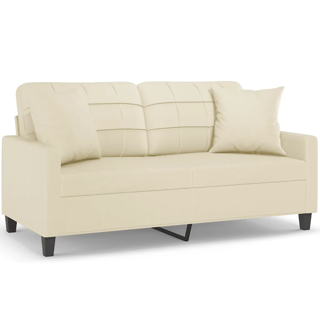 Divano a 2 Posti con Cuscini-Sofa 2 Posti con Cuscini Crema 140 cm in Similpelle 846513