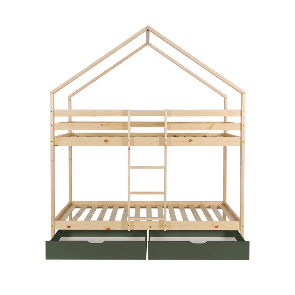 Letto a castello per bambini cabina 190cm pino naturale con cassetti,