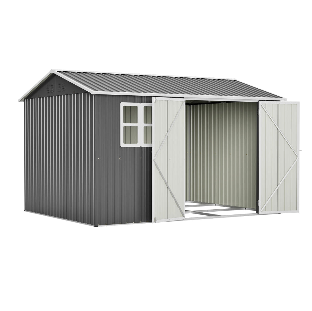 Capanno da giardino in metallo 310;9x240x201 cm grigio con finestra e 4 ventilazioni