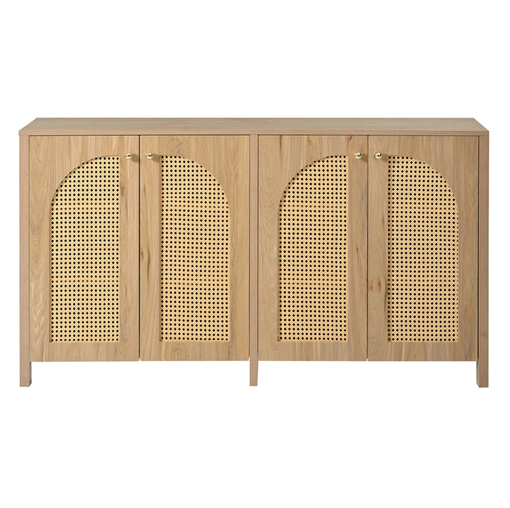 Madia 4 ante con inserti in rattan PE e ripiano regolabile; MDF colore naturale