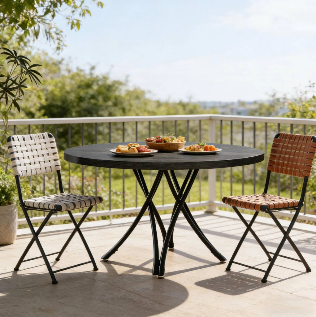 Tavolo da pranzo rotondo 120 cm nero con gambe a croce