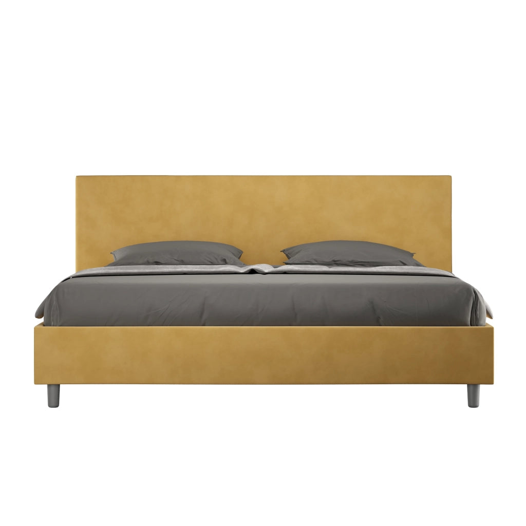 BS COM Letto matrimoniale king size con rete imbottito 190x210 microfibra ocra