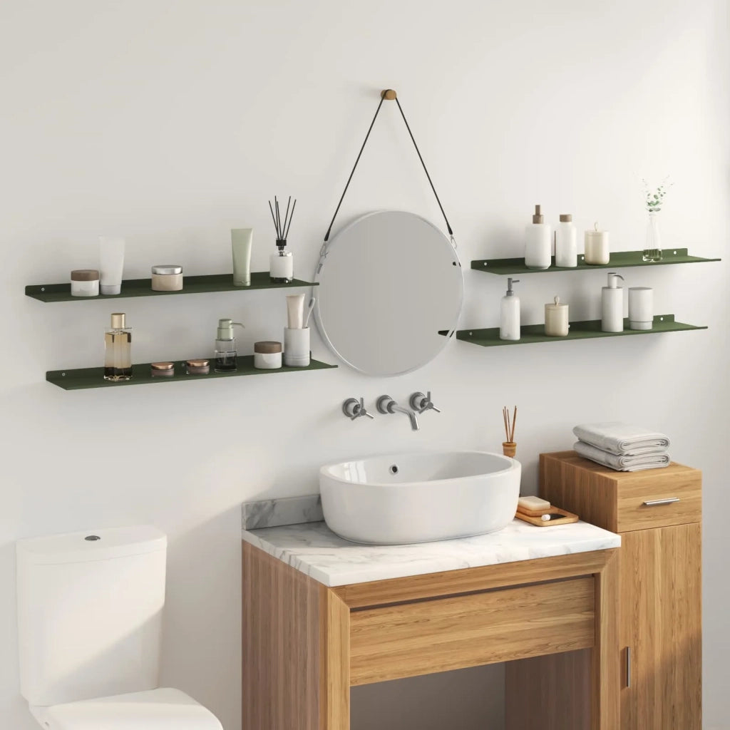 Mensola sospesa 4 pcs Verde oliva 80 x 18 x 2,5 cm Acciaio 8004041