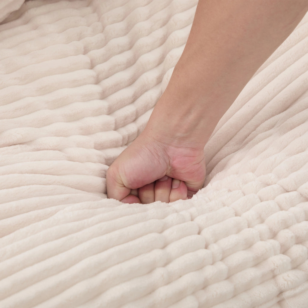 Poltrona letto 2 in 1 in corduroy beige, con funzione relax, doppio portabicchieri e tasche laterali