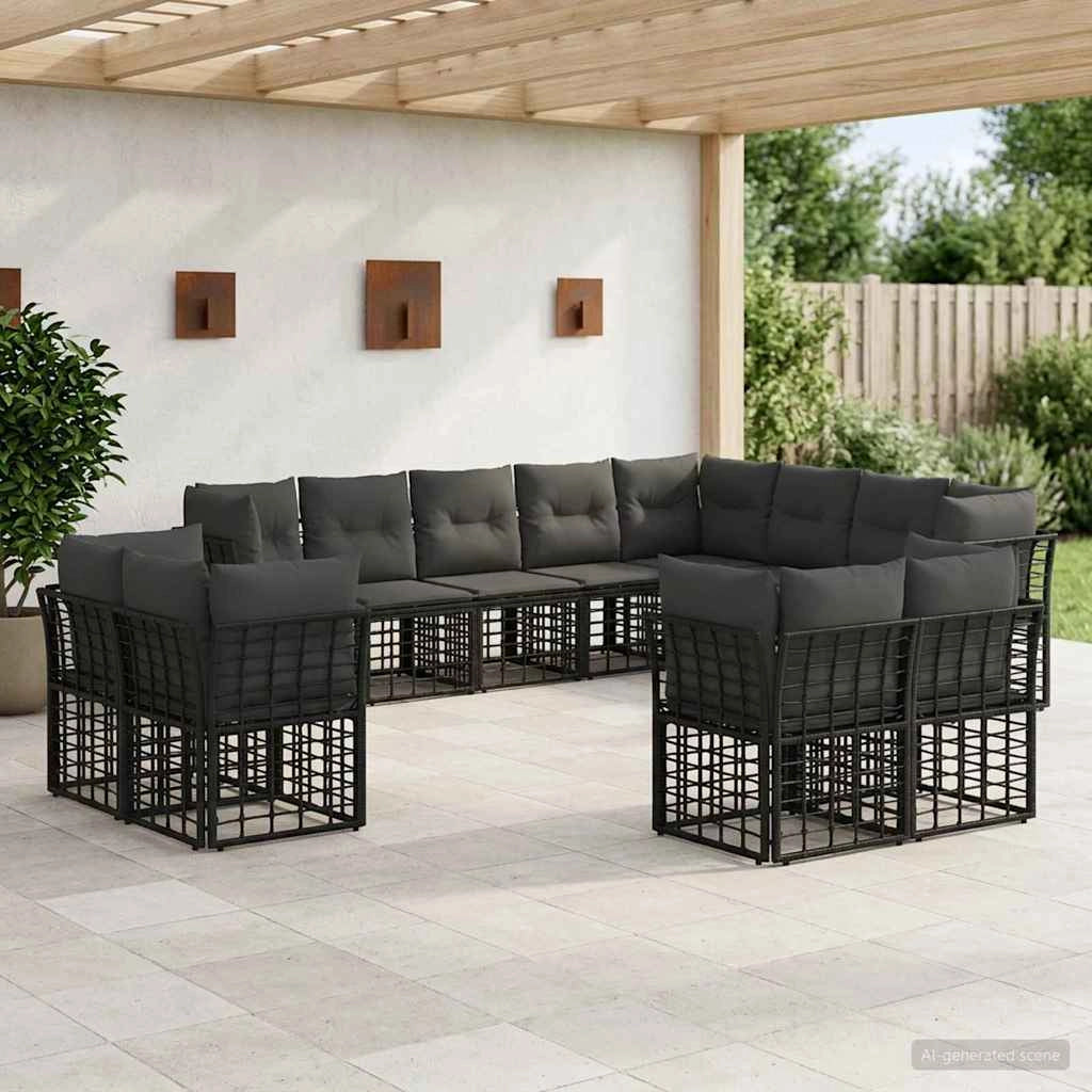 Set di divani da esterno Nero e Grigio scuro Poliestere 3437609
