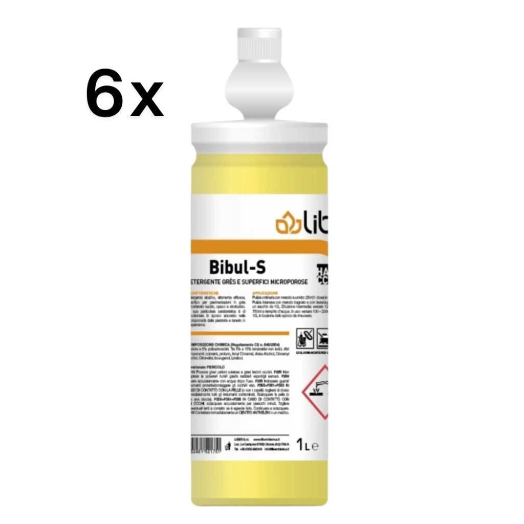 Bibul-S 6 Pezzi x 1 L, Detergente Pavimenti Grès Superconcentrato HACCP | Liber