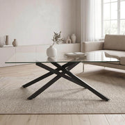 Tavolino da caffè 100x60x46 cm in vetro temperato con struttura in metallo nero