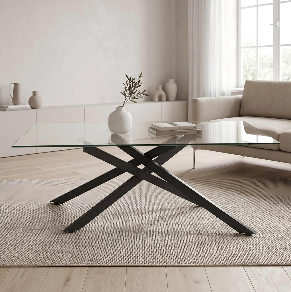 Tavolino da caffè 100x60x46 cm in vetro temperato con struttura in metallo nero