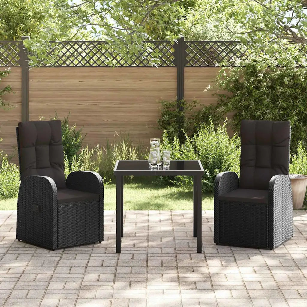 Set da Pranzo per Giardino con cuscino 3 pcs Nero polyrattan 3379506
