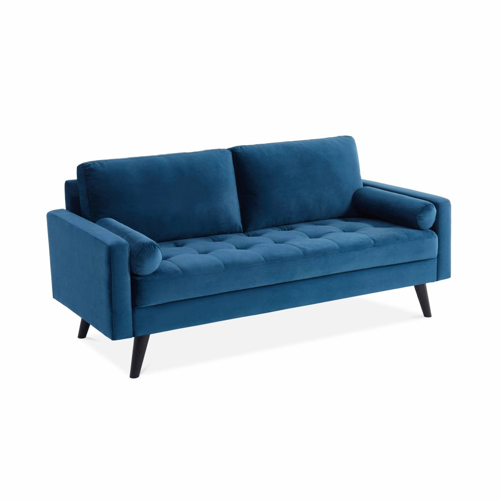 Divano con gambe in legno, 3 posti, blu navy