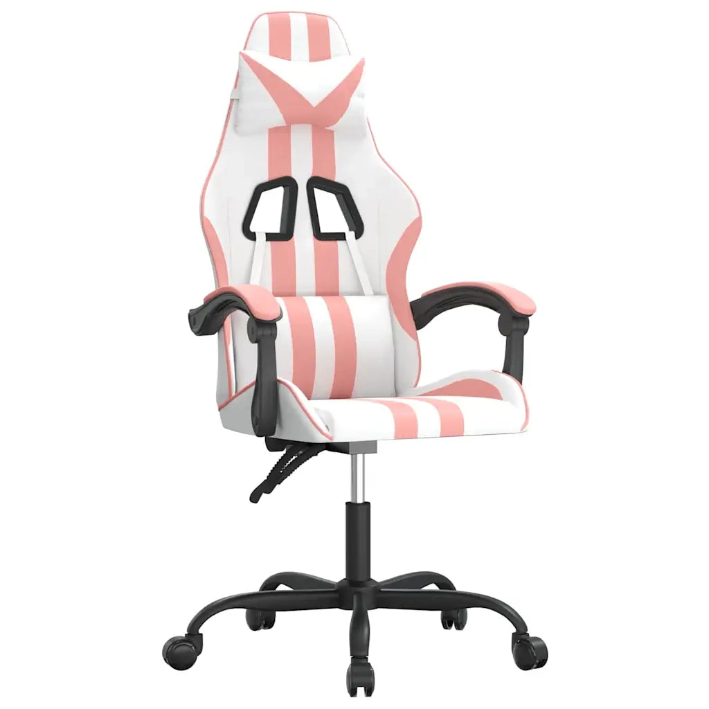 Sedia da Gaming | Sedia da e-sports Girevole Bianco e Rosa in Similpelle