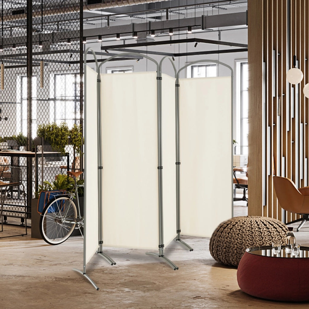 Paravento pieghevole a 4 pannelli da 188cm-Divisorio in tessuto per ambienti interni casa ufficio Beige