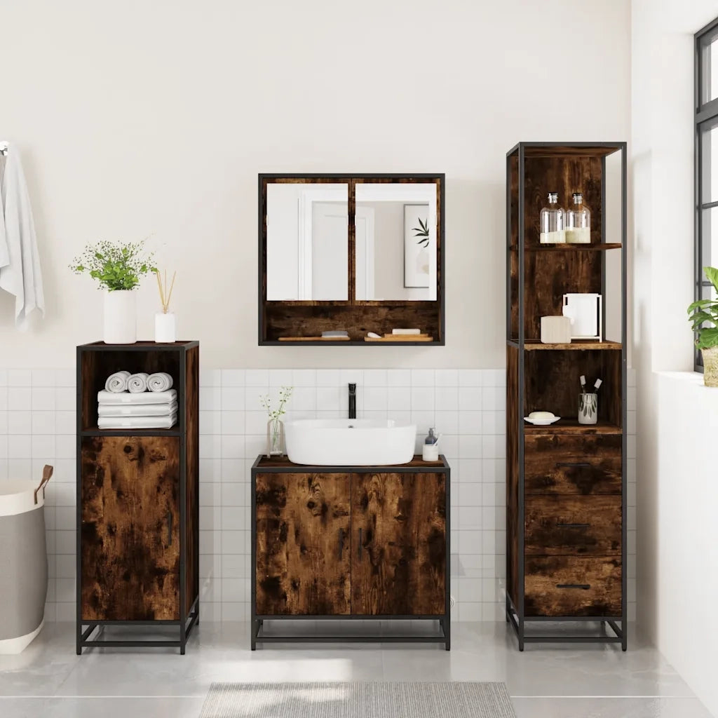 Set Mobili da Bagno 3 pz Rovere Fumo in Legno Multistrato 3301157