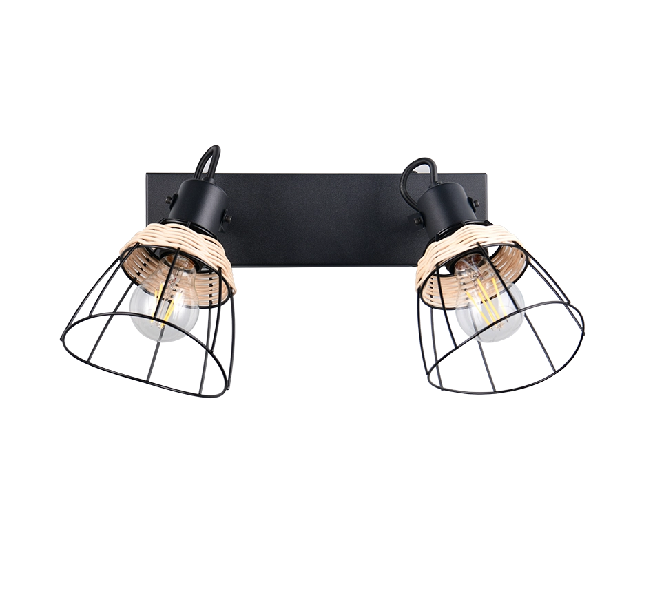 Barra 2 spots, rattan e metallo, naturale e nero, L 36 cm, Jerome