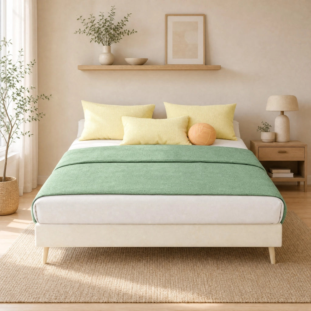 Letto a piattaforma 140 x 200 cm in tessuto beige e metallo