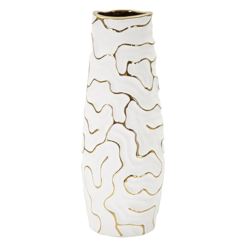 Vaso Decorativo VKH649, Bianco, Ceramica, 12x12x29,5 cm