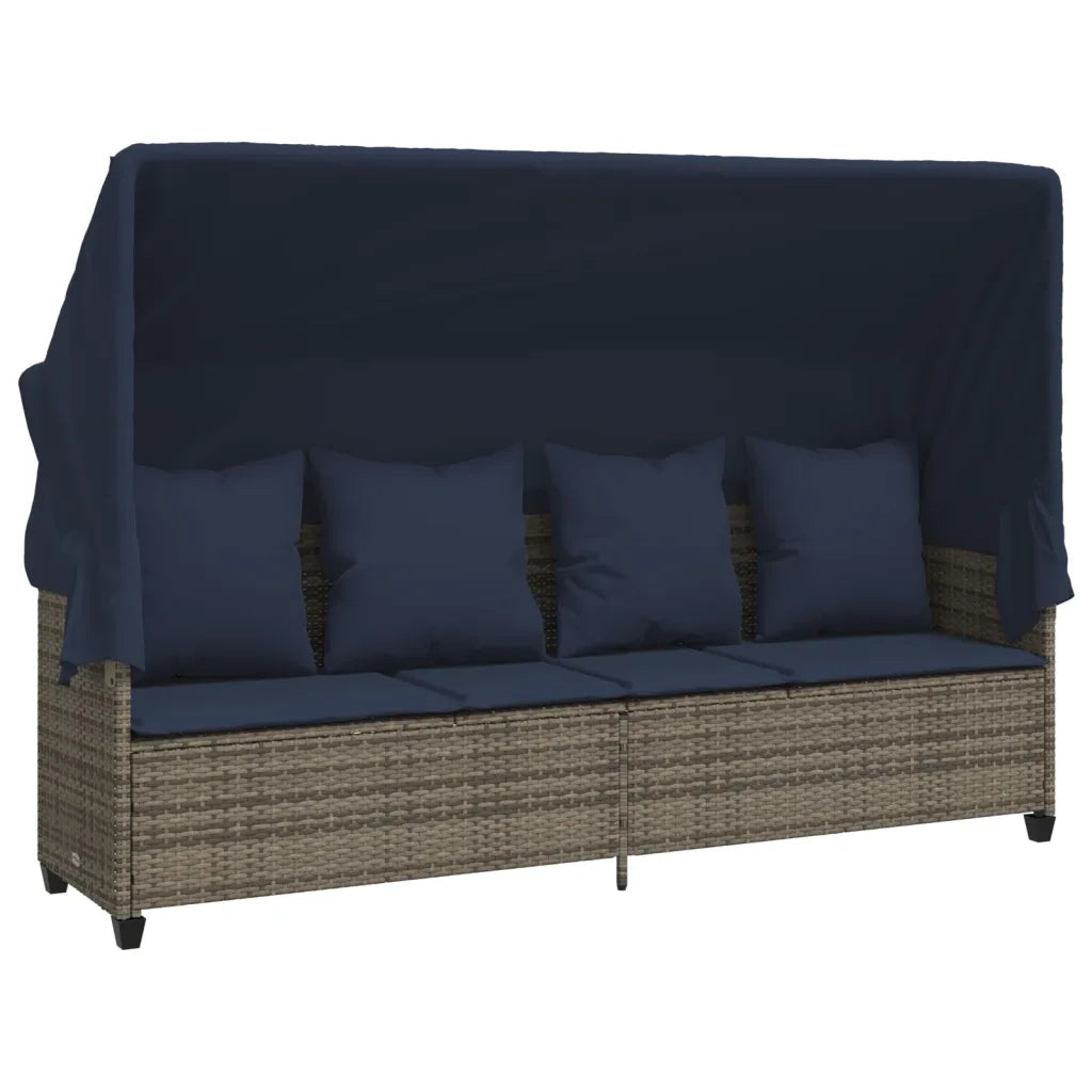 Lettino Prendisole con Baldacchino e Cuscini GrigioÂ Polyrattan