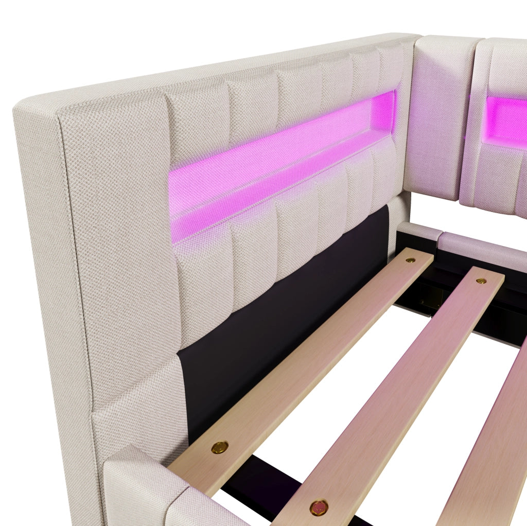 Letto a scomparsa con LED, porte USB e contenitore idraulico 90x200 cm beige
