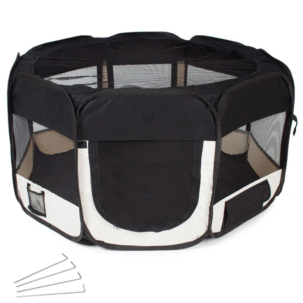 Box per cuccioli cani pieghevole recinto per animali nero 125 x 125 x 64 cm 08_0000522
