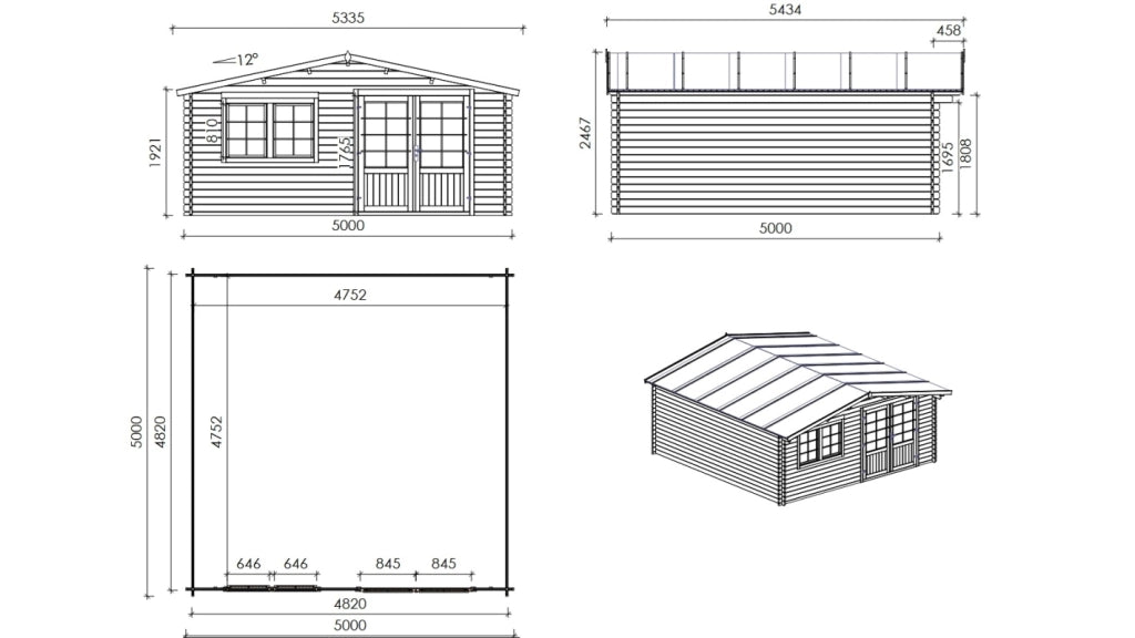 Casetta da giardino in legno - 25m2 - 5x5m - 34mm - colore: naturale - DOM722 - ALTANKA