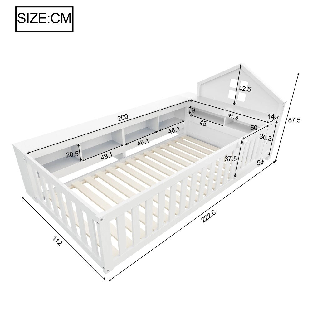 Letto Singolo per Bambini con Contenitore e Rete a Doghe ¨C MINIMAL ¨C Massello Bianco 90x200