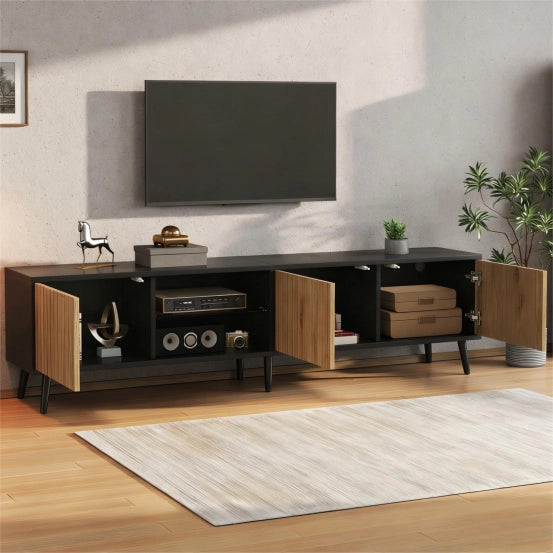 Cassettiera TV in truciolato naturale e nero 175 cm
