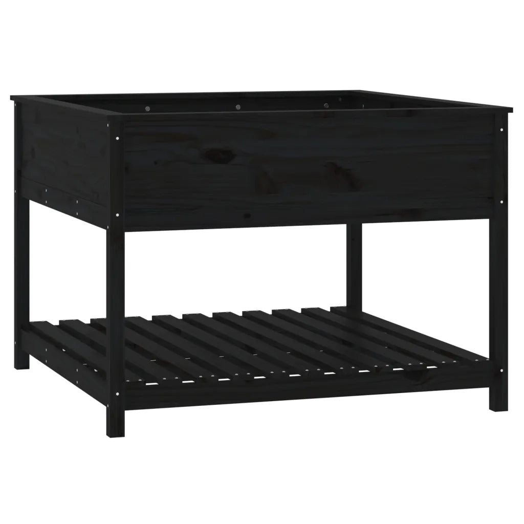 Fioriera con Mensola Nera 111,5x111,5x81 cm Legno Massello Pino 823805