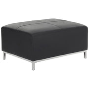 Pouf Nero Poggiapiedi Imbottito In Vera Pelle Rettangolare Minimalista Moderno