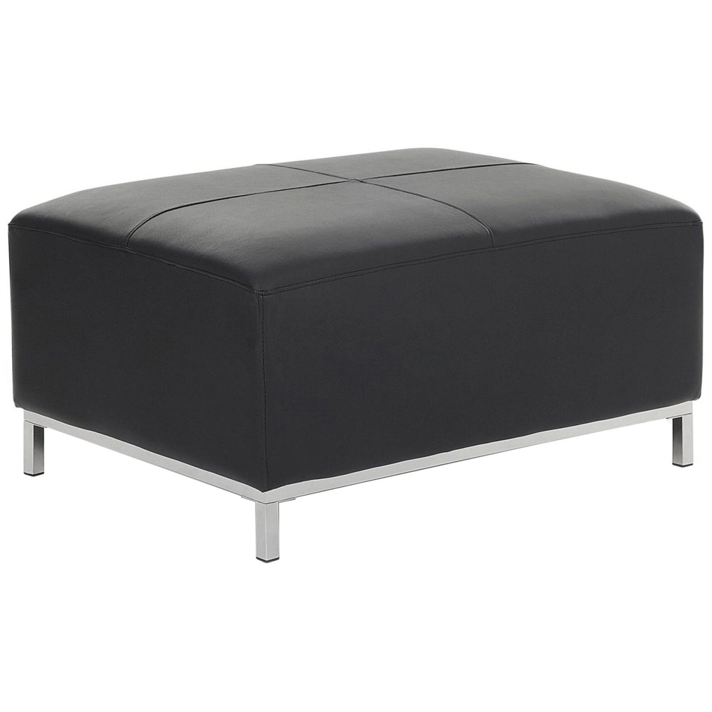 Pouf Nero Poggiapiedi Imbottito In Vera Pelle Rettangolare Minimalista Moderno