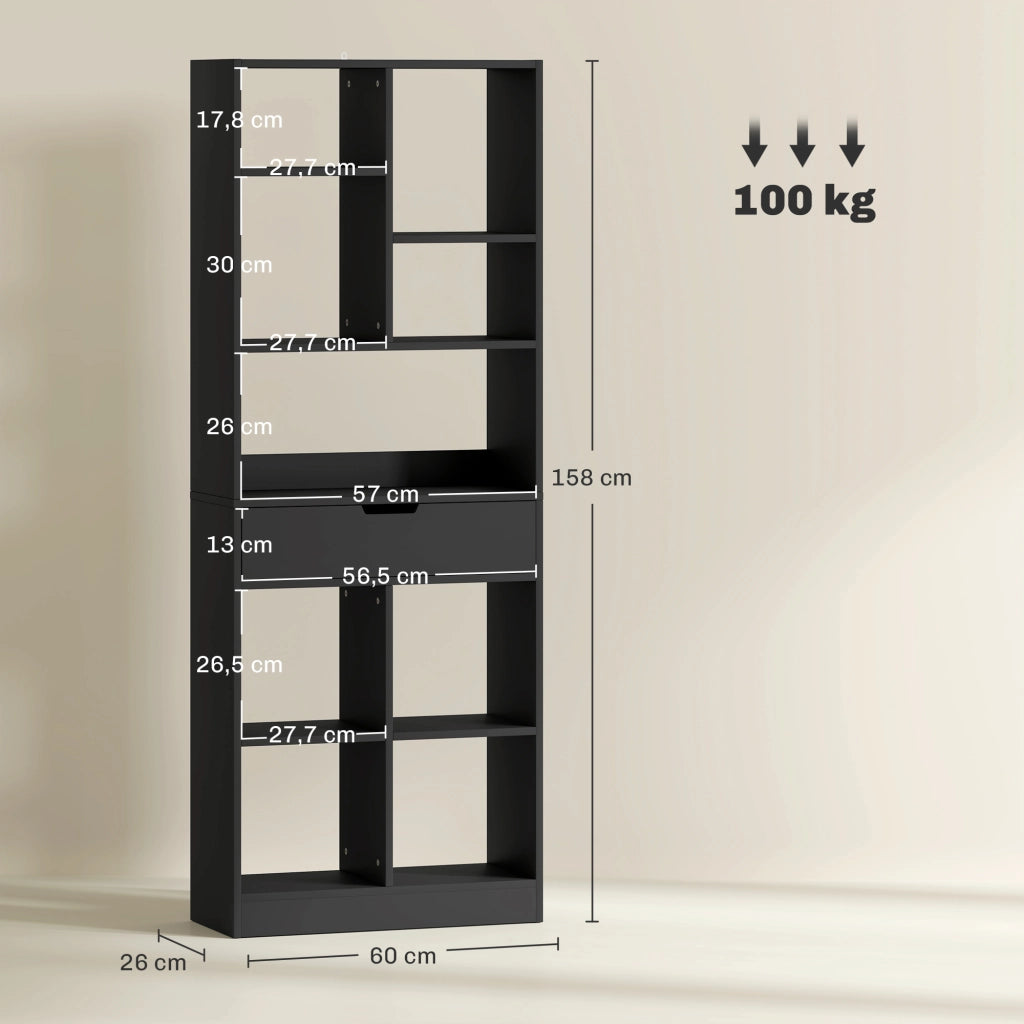 Libreria con cassetti e ripiani aperti ¨C zephmum ¨C nero 60x26x158 cm