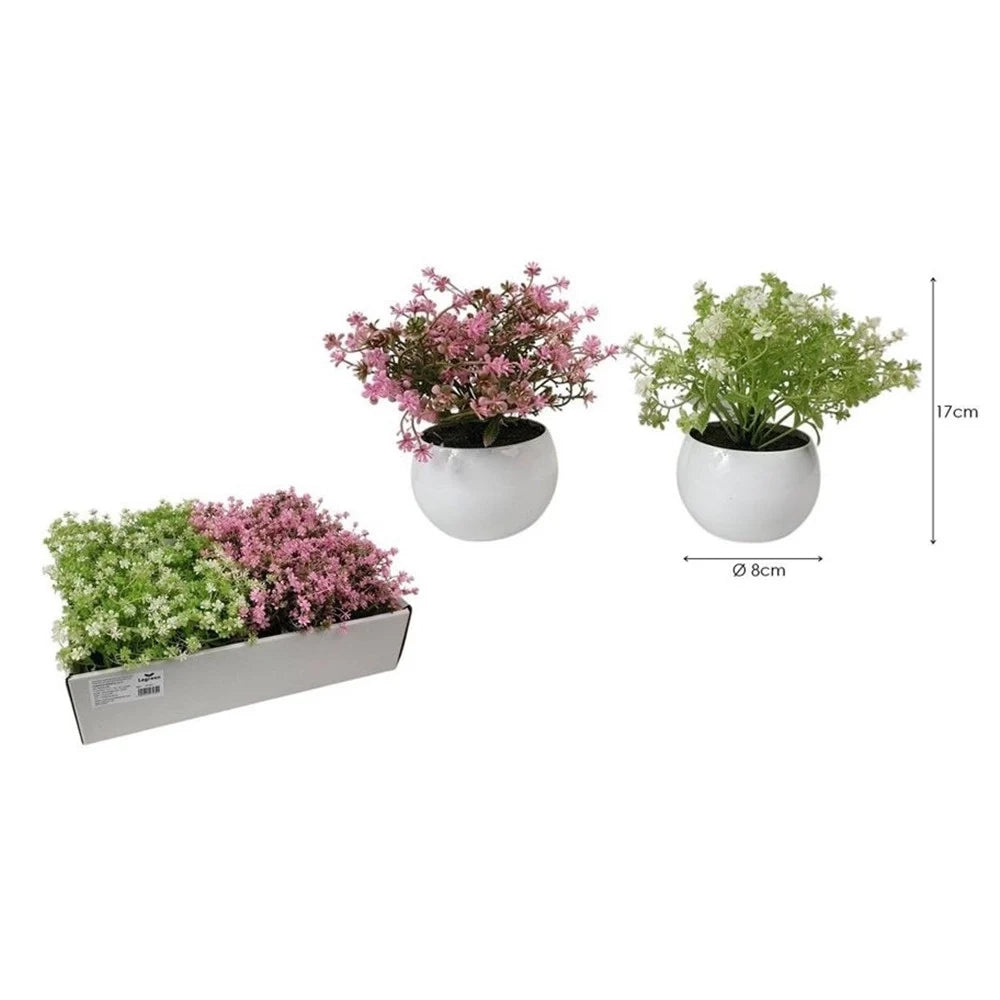 Trade Shop - Set 12pz Mini Pianta Fiori Artificiale Con Vaso In Pp Sferico ø8x17cm Decorazione 241247 -