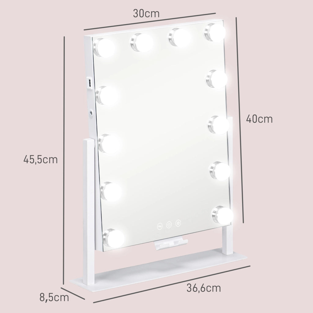 Specchio da Trucco con Luce ¨C zephmum ¨C Bianco 30x40 cm