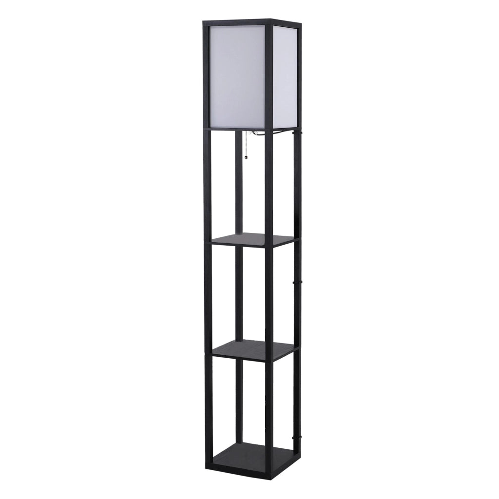 Lampada a Terra 40W con 3 Mensole Integrate e Interruttore a Tirante, Lampada Moderna in MDF e PS, 26x26x160 cm, Nero e Bianco
