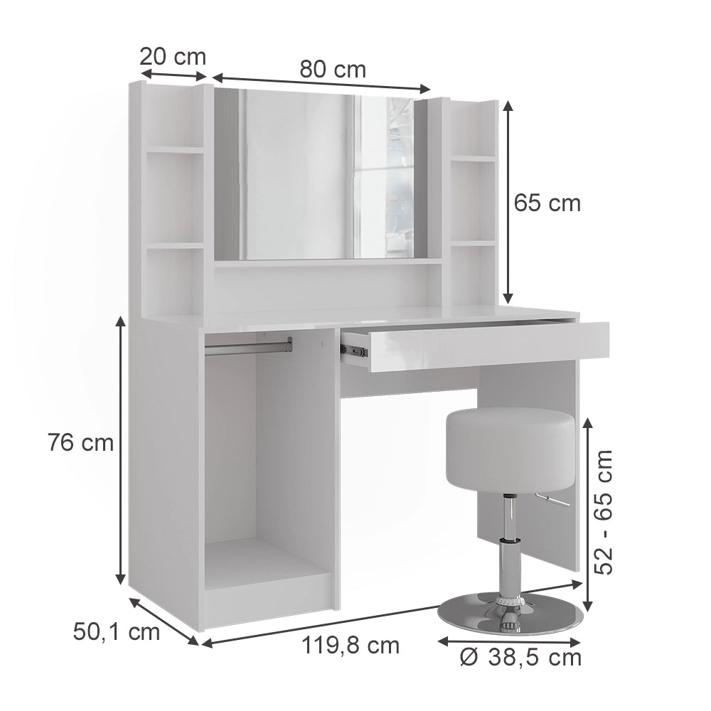Vicco Tavolo da toeletta Bianco/bianco lucido 119.8 cm 5 parti