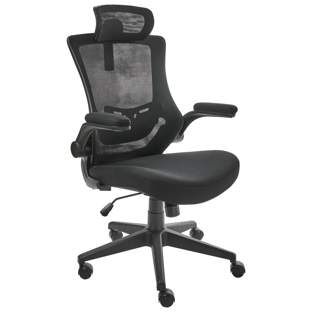 Sedia da ufficio professionale con rivestimento in mesh nero Poggiatesta e braccioli regolabili Sedile pneumatico Base girevole