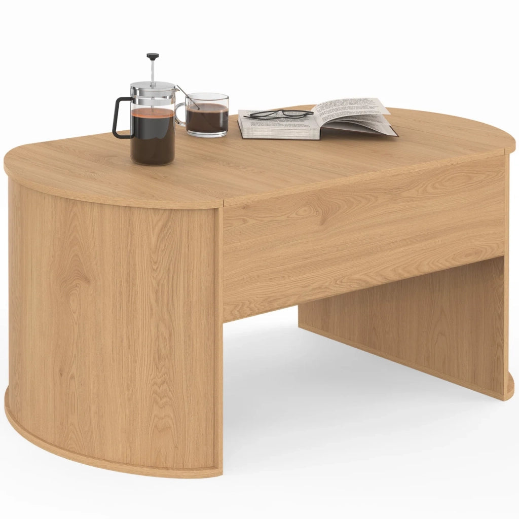 IDMarket - Tavolino ovale sollevabile DIVIA 100 cm in legno di faggio, design arrotondato