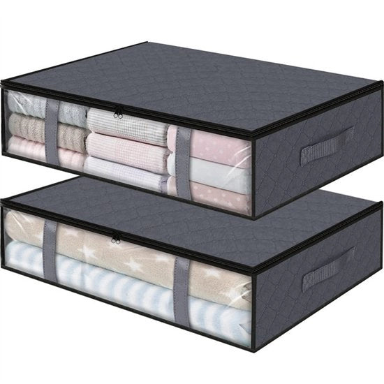 Commode da letto, cassettone, contenitore di stoccaggio, borse per abiti, trasparente, contenitore di stoccaggio per coperte, 2 pezzi