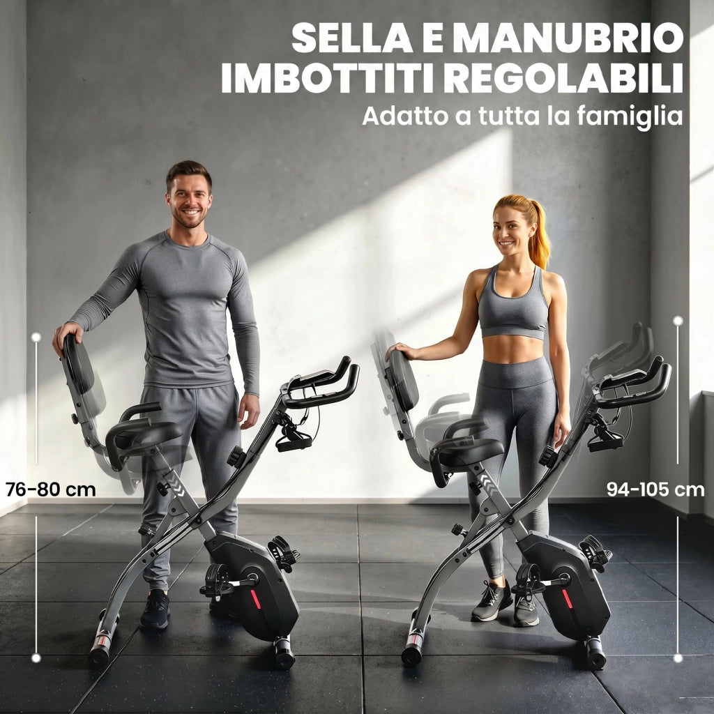 Cyclette Magnetica con Resistenza a 8 Livelli Display LCD e App Bluetooth in Acciaio Q195 Nero