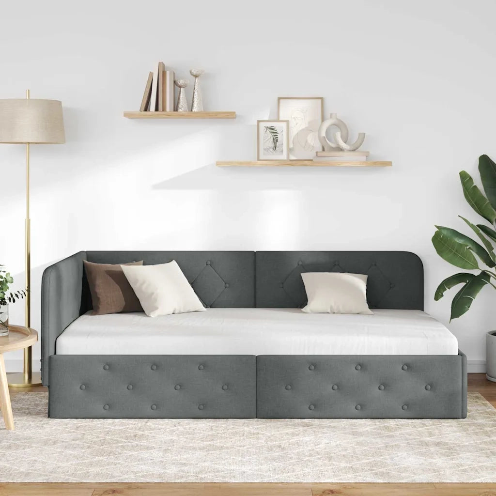 Cornice del letto ad angolo Grigio scuro 90 x 190 cm Tessuto