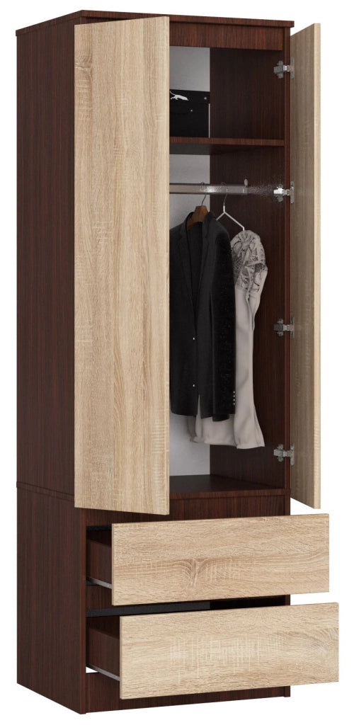 Armadio AKORD S60 Wengé 60 cm 2 ante 2 cassetti inserto frontale Sonoma Quercia 60x51x180 cm