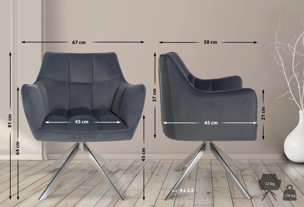 Sedia da pranzo Swing Copertura in velluto grigio scuro,acciaio inossidabile